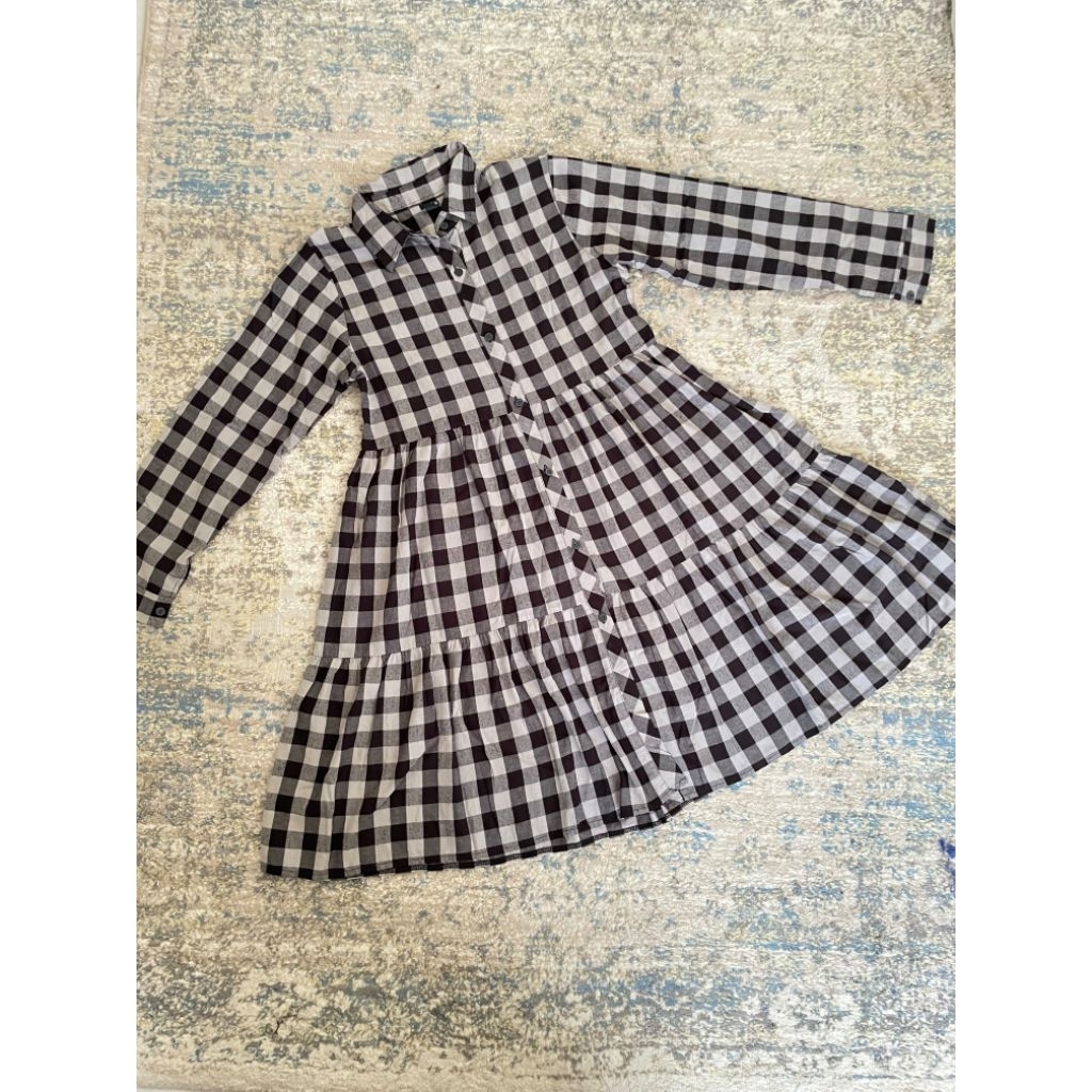 Tunik tunic Midi Dress Long Shirt atasan kemeja kotak gingham black hitam mididress longshirt cotton