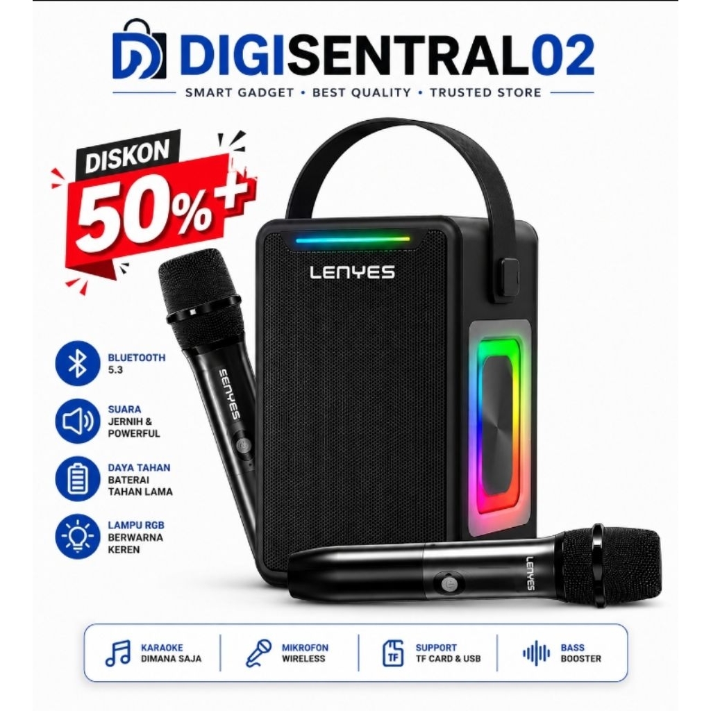 LENYES S857 Speaker 150W KTVSpeaker Karaoke Wireless 5.3 TWS DSP Chip with RGB Lights High Power Bas