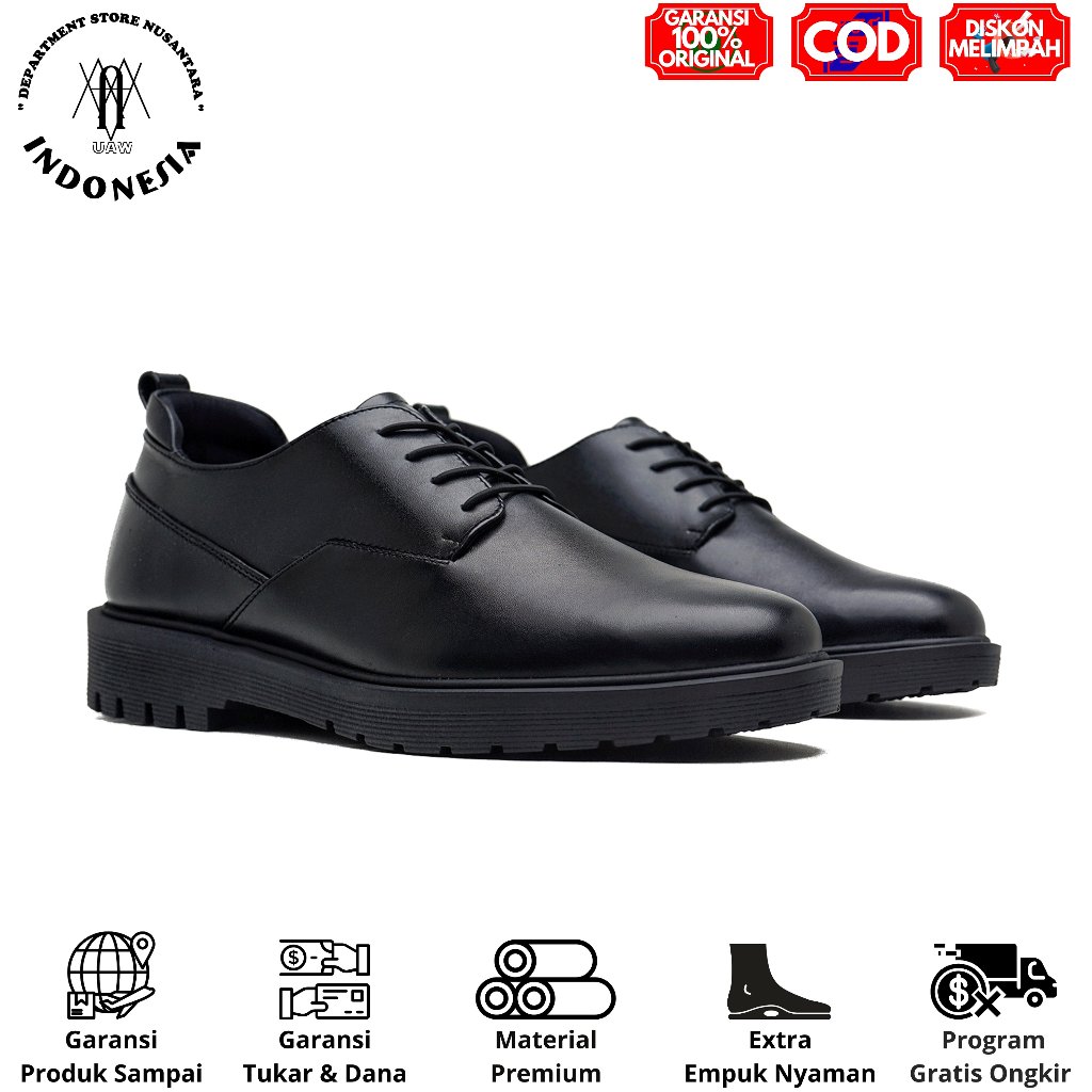BERGARANSI ORI x uawshoesofficial | KENZIOS THOM ORI BLACK - Sepatu Kerja Formal Pria Kulit Sapi