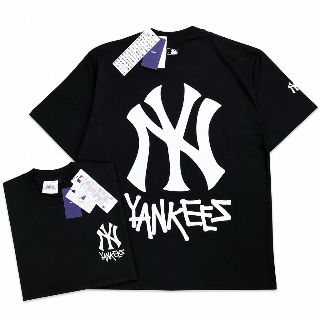 KAOS OVERSIZE MLB NEWYORK FONT LOGO BASIC GRAFITY BLOCK PRINTED BLCAK TEES