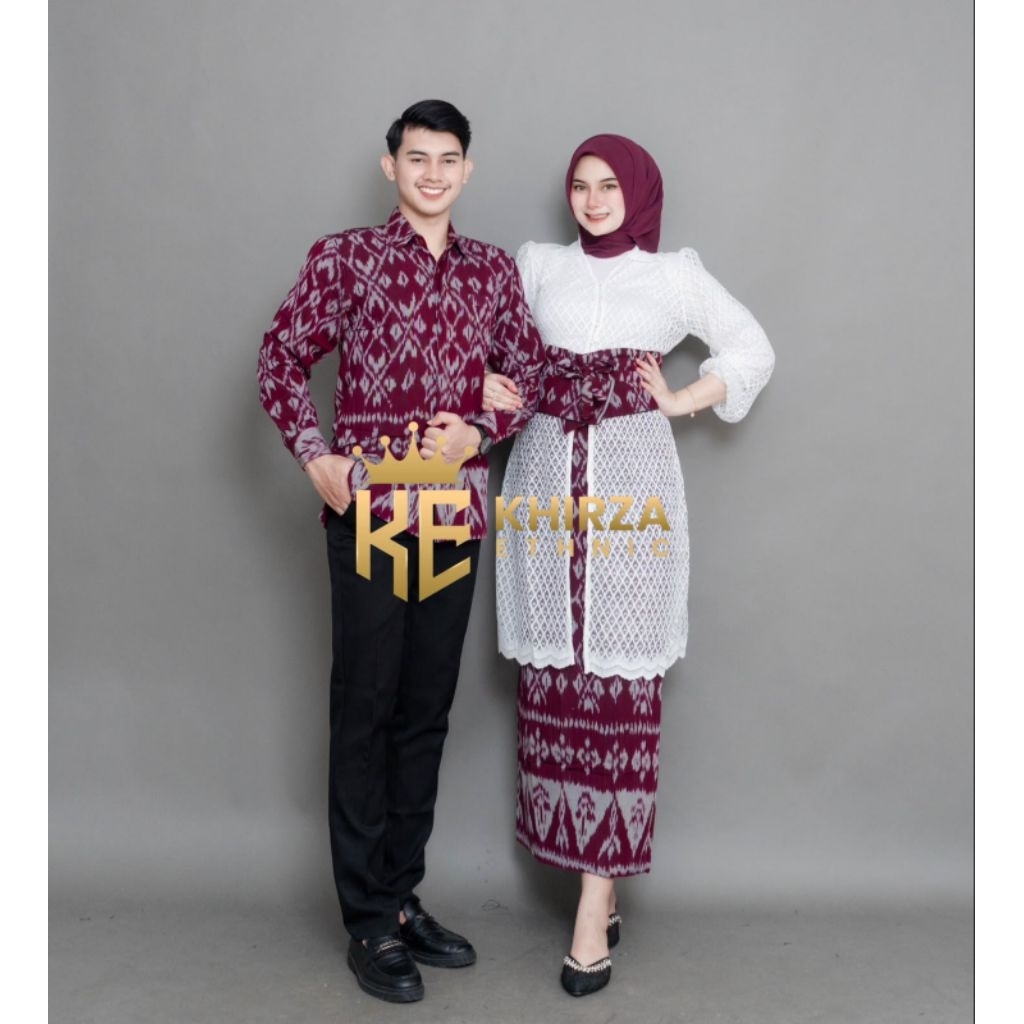 BAJU TENUN COUPLE HARUMI RED - COUPLE TENUN - SET TENUN - COUPLE KEBAYA BROKAT - BAJU TENUN COUPLE K
