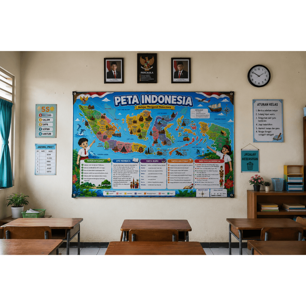 Banner Peta Indonesia 150x100 cm | Media Pembelajaran SD | Hiasan Dinding Kelas | Poster Edukasi Lit