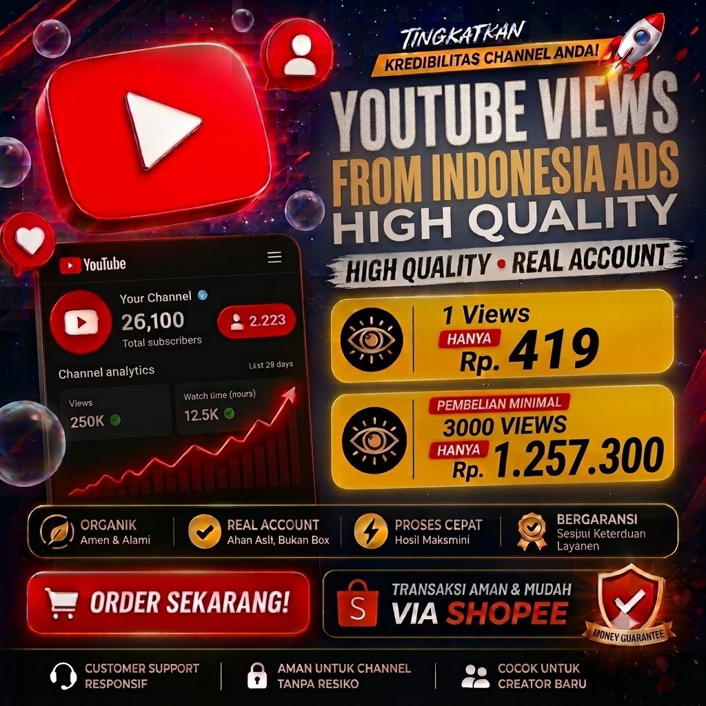 [13652] 3000 YOUTUBE VIEWS FROM INDONESIA ADS HIGH QUALITY