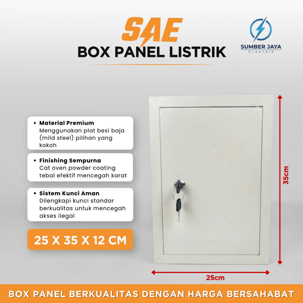 SAE Box Panel Listrik Kunci Putar 25x35x12 Plat Besi Box Panel MCB Indoor Outdoor