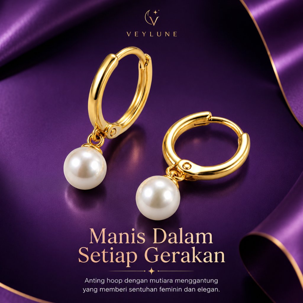 Anting Titanium Wanita Mutiara Anti Karat Anting Gantung Wanita Dewasa Fashion Kekinian