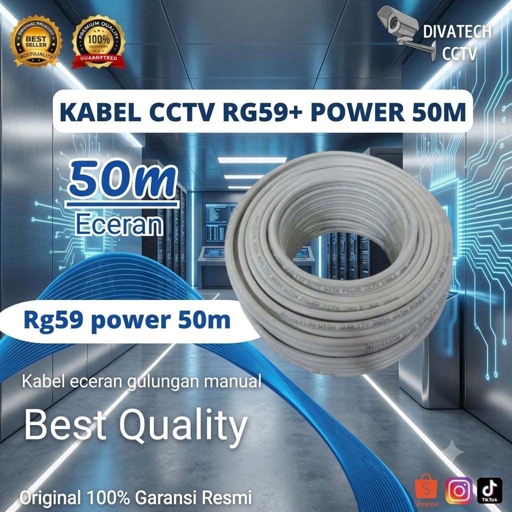 KABEL CCTV 50 METER RG59 + POWER 50M / KABEL CCTV ECERAN  50 METER BEST QUALITY