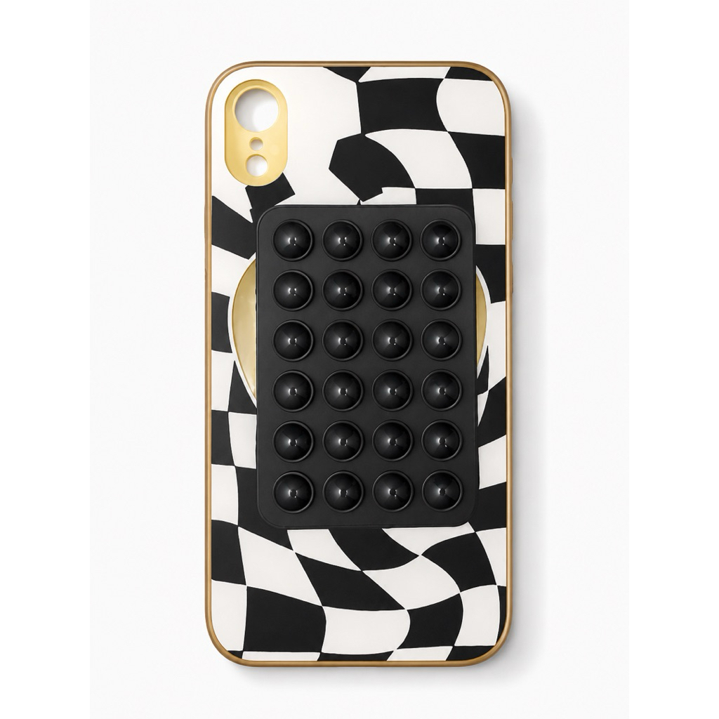 Case iPhone XR Pop It Fidget Checkerboard Hitam Putih