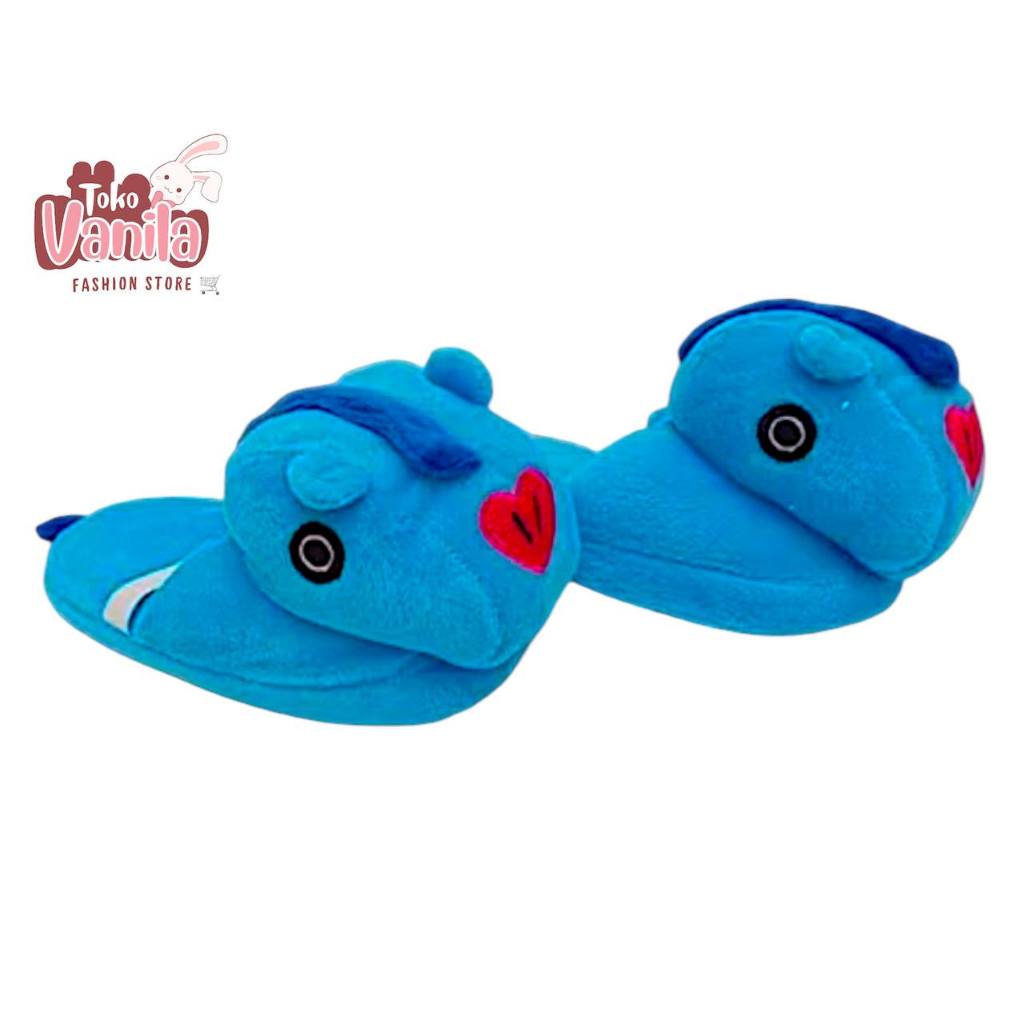 Sandal Rumah Karakter BTS BT21 Mang Biru / Sandal Kamar Bulu Lembut Dan Empuk Anti Slip