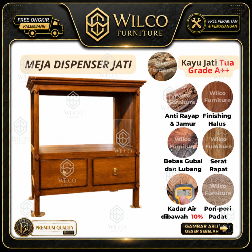 Meja Dispenser Jati Minimalis | Meja Rak Serbaguna Minimalis