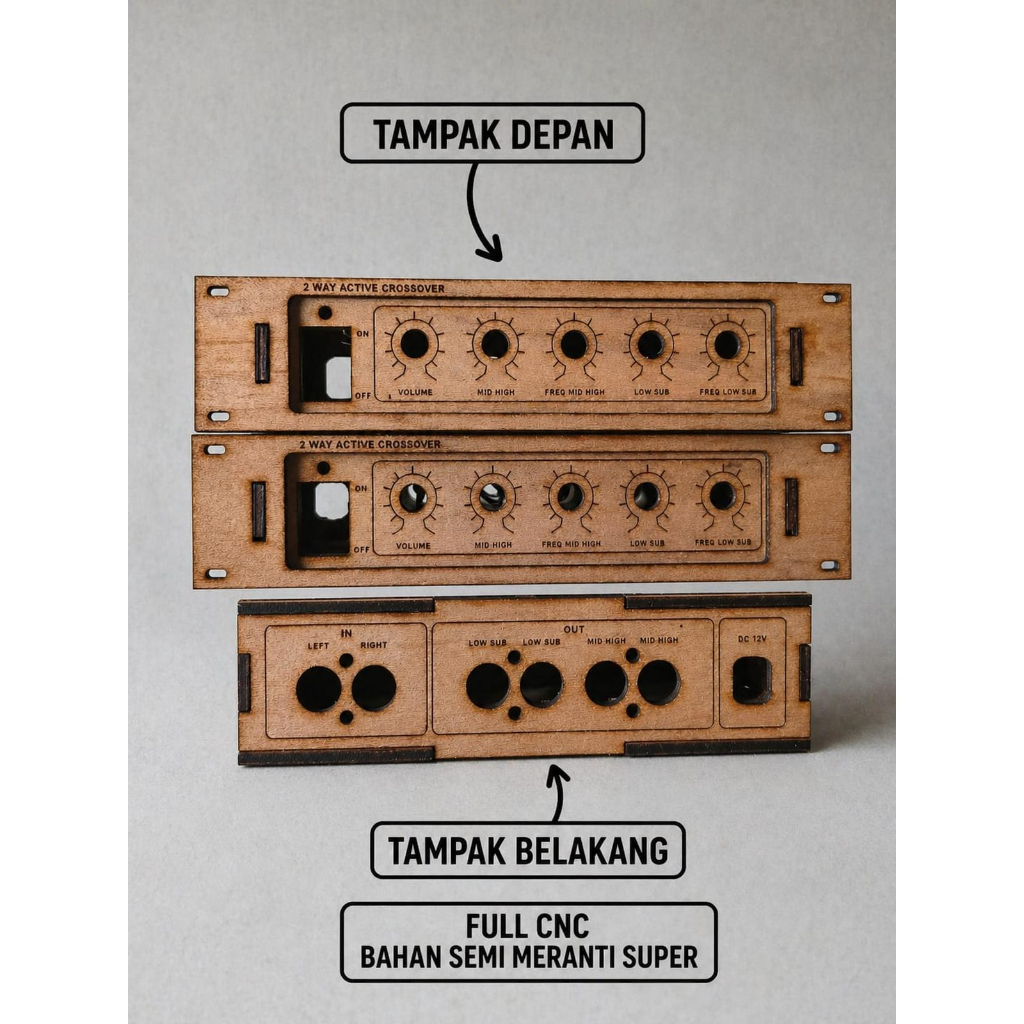 FULL CNC Box Mini Crossover 2 Way 5 Potensio Miniatur Crossover Bahan Semi Meranti Super