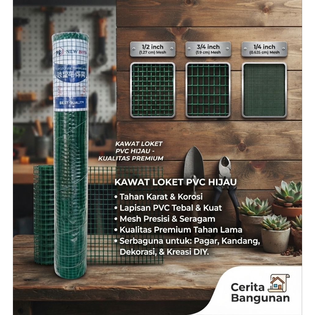 Kawat Loket PVC 1/2 inch per 1 roll | kawat kandang ayam, burung dan pagar