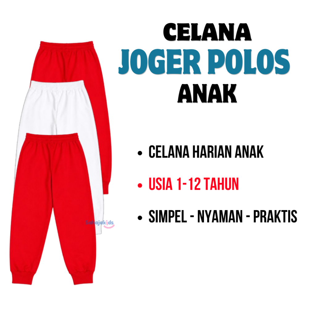 Jogger Anak Polos Celana Joger Polos Anak Merah Putih Celana Harian Anak Joger Panjang Nyaman Simpel
