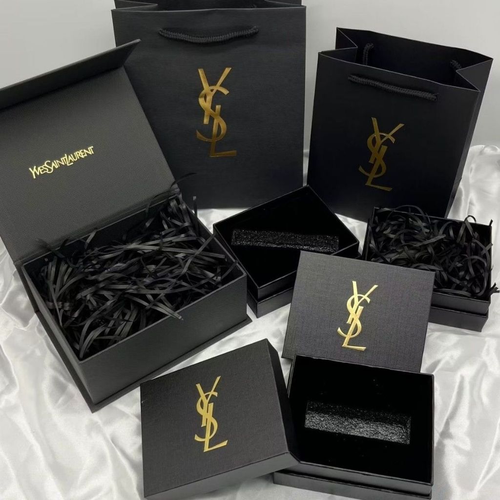 Set Hadiah Hitam YSL Autentik – Kotak Hadiah Ulang Tahun, Tas Belanja Parfum, dan Tas Hadiah Lipstik