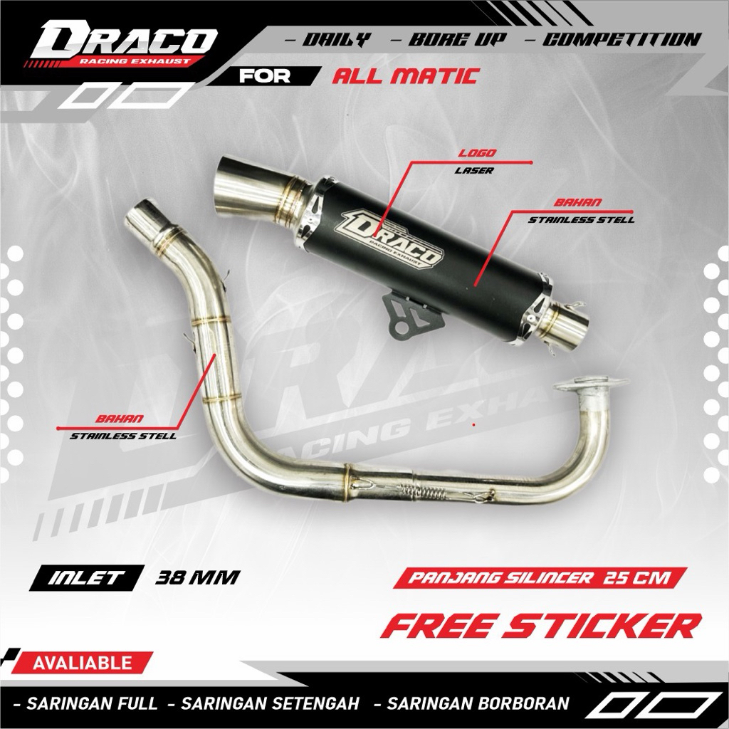 Knalpot samlong Draco Black Coating All Matic