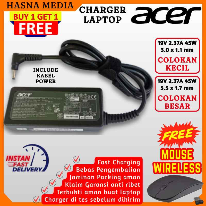 ORIGINAL Charger Cas Laptop Acer Aspire 3 A314 A315 Aspire 5 A514 A515 Swift 3 19V 2.37A 45 Watt 65 