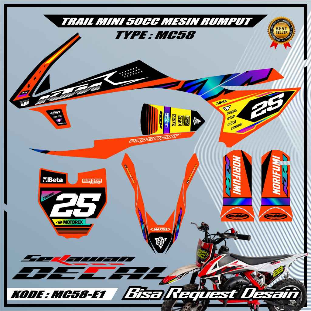 Decal stiker trail mini mesin rumput 50cc type LENKA MC58 XTM SYMOTOS JACKLE bisa request desain