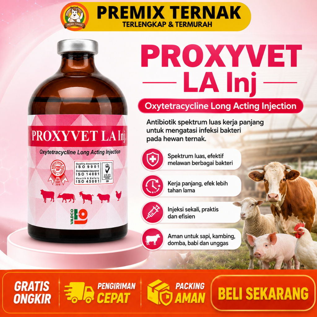 PROXYVET LA 100ML VADCO - Obat Hewan Antibakteri Spektrum Luas Hewan Long Acting Like Vet Oxy LA
