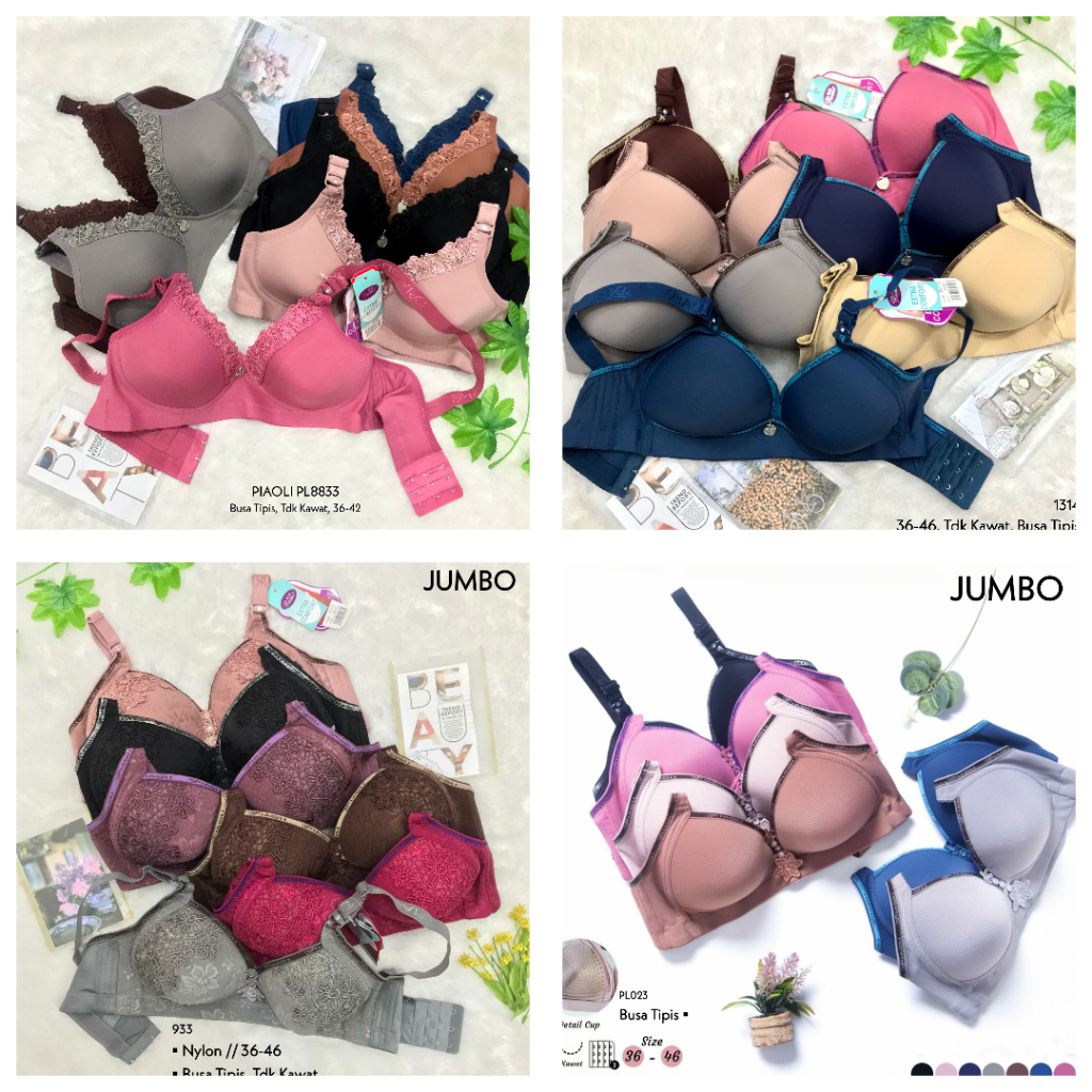 RVC75 - PIAOLI Bra JUMBO 36-46 Busa Tipis Tanpa Kawat Kait 3 BH Katun Polos Underwear Dewasa Pakaian