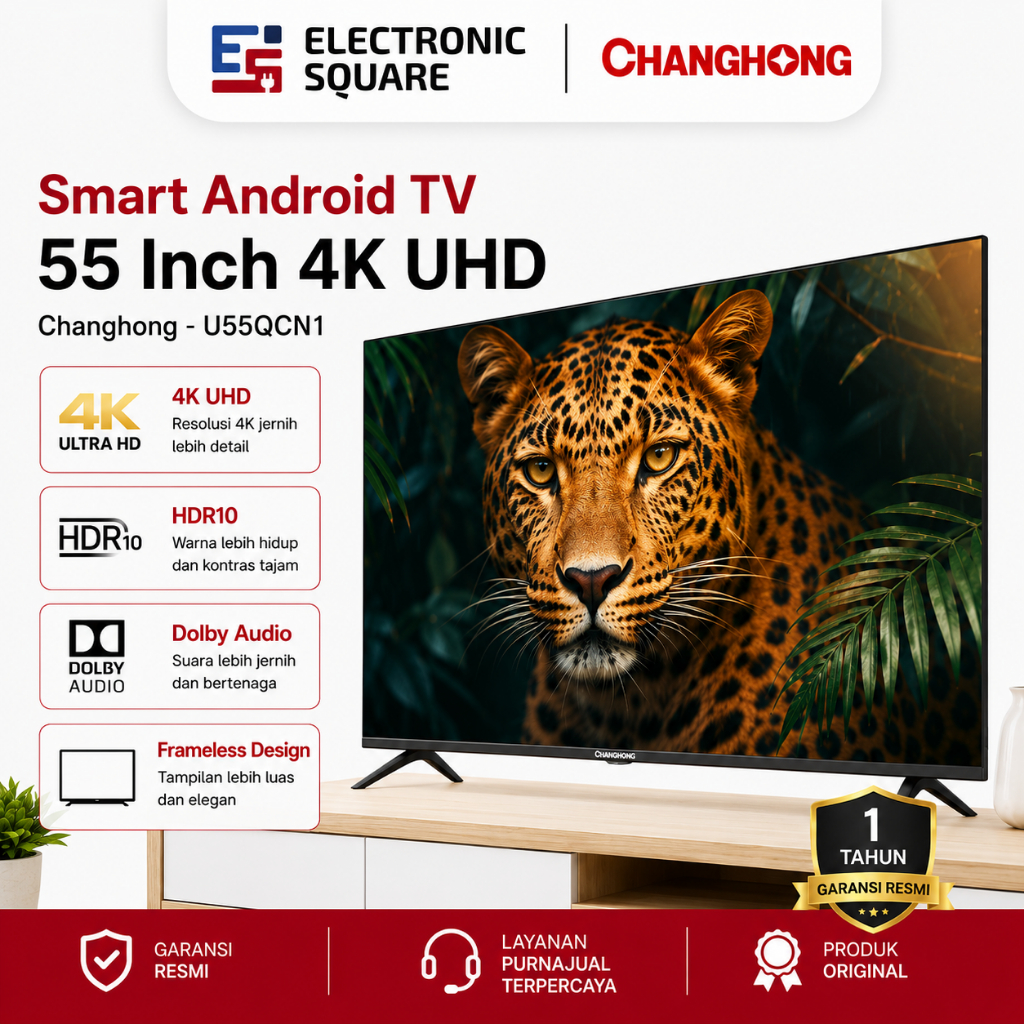 CHANGHONG Smart Android TV 55 Inch 4K QLED U55QCN1 Google TV LED Dolby Audio