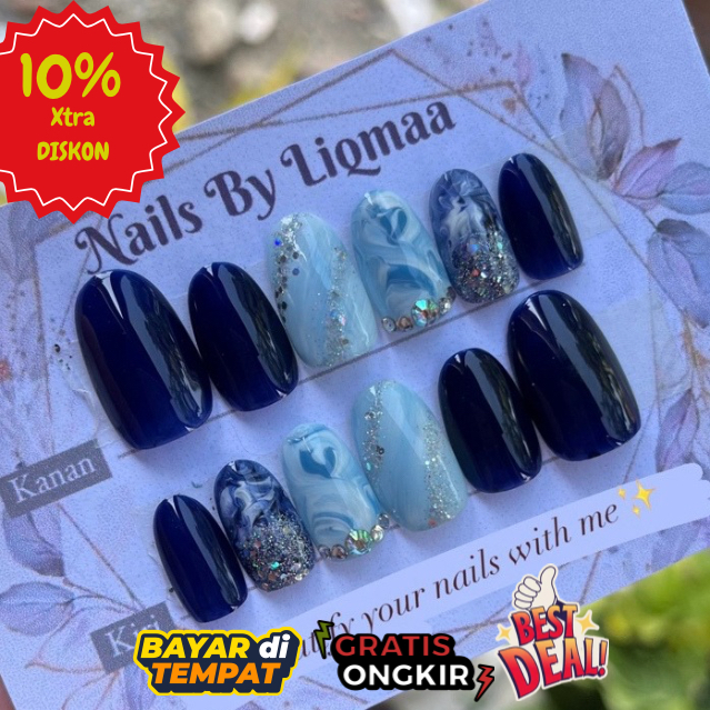 KUKU PALSU NAVY / NAIL ART WEDDING DAILY FREE LEM KIKIR TOOLKIT