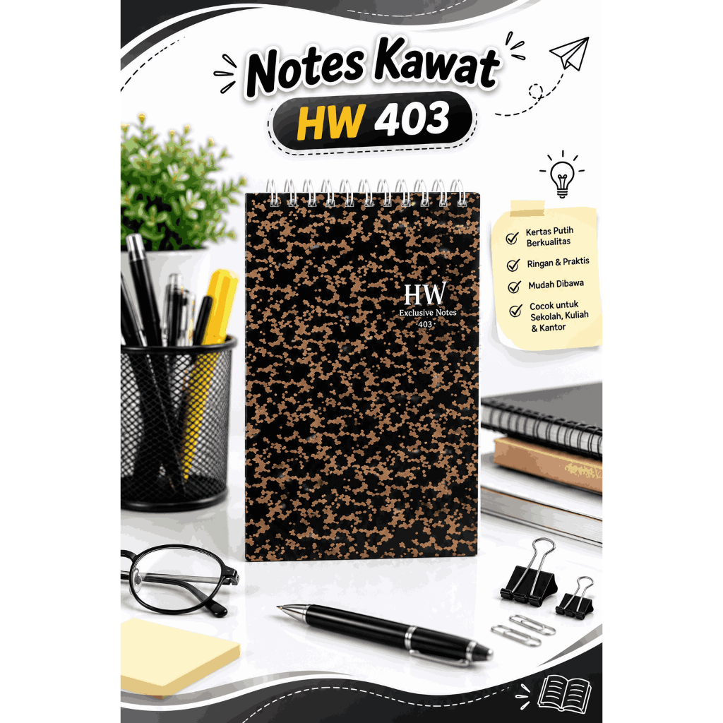 (12PCS) Notes kawat HW/ Buku Notes Spiral HW Kecil Sedang Besar/ Notebook / Catatan HW 404 Kecil 403