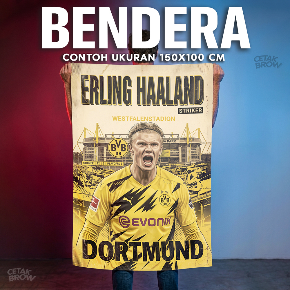 Bendera Erling Haaland Borussia Dortmund Norwegia BVB Flag Bola Fans Dekorasi Kamar