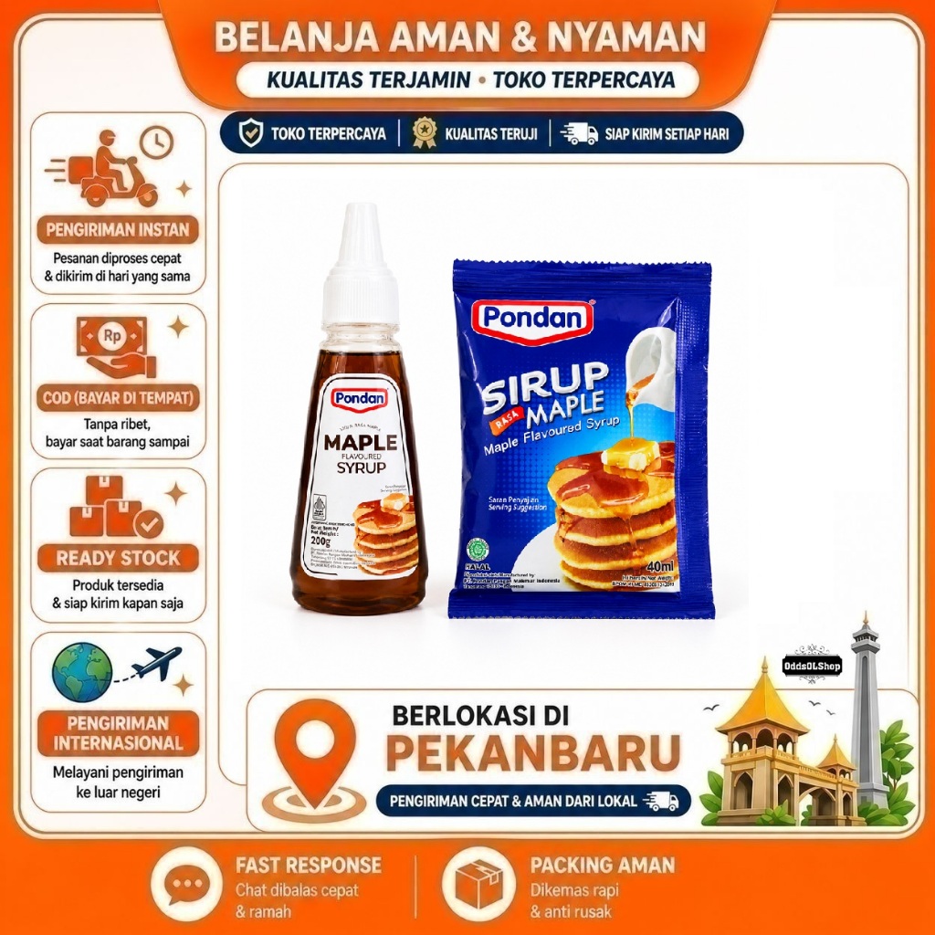 Pondan Sirup Rasa Maple 40ml & 200ml, Maple Flavoured Syrup, Halal, Bahan Dekorasi Kue, Cake Mix COD