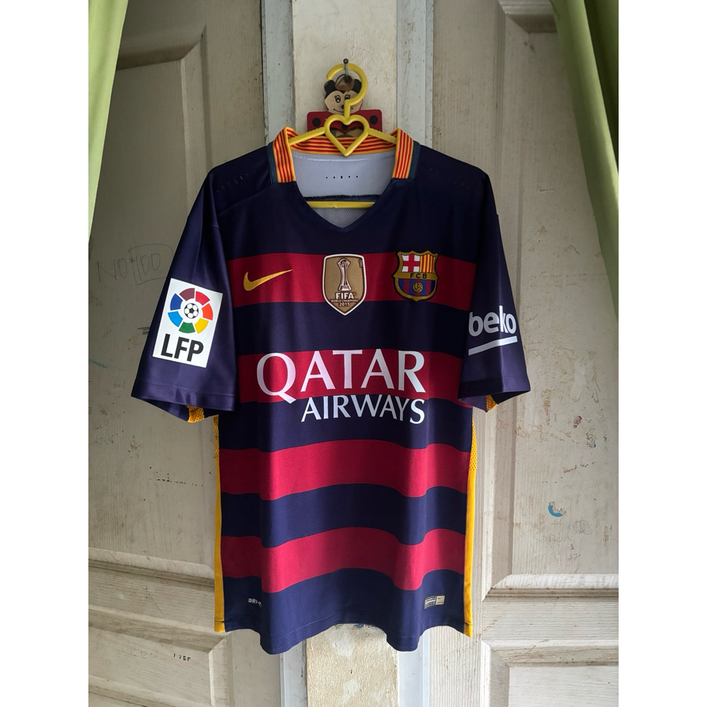 Jersey Barcelona home 2015/2016 Grade Ori Nameset Neymar Jr Full Patch Laliga 2015/2016