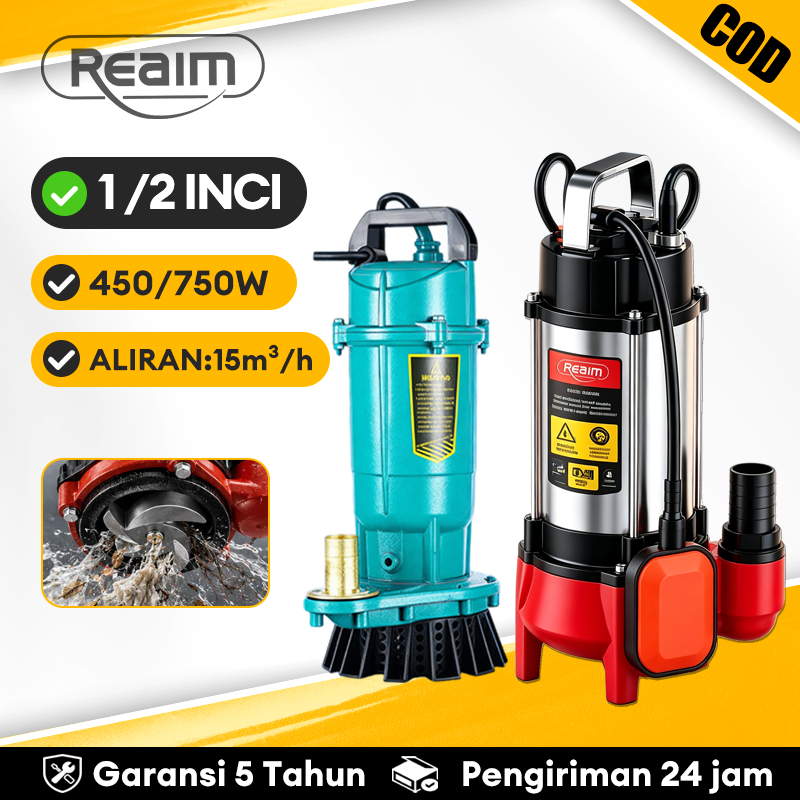 REAIM Pompa Air Celup 1/2 inch Stainless Submersible Pump Pompa Kolam Submersible Pompa Listrik
