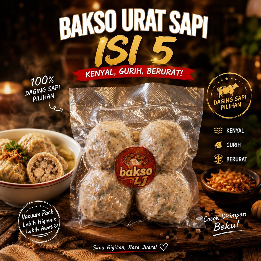 Bakso sapi urat Super Special Isi 5 pcs| cap LJ Kualitas Premium