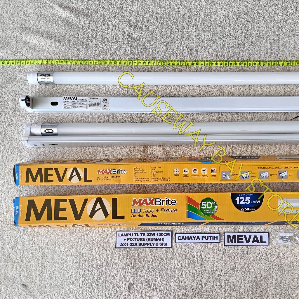 LAMPU TL T8 LED 22W CAHAYA PUTIH 1 SET (LAMPU + RUMAH) MEVAL
