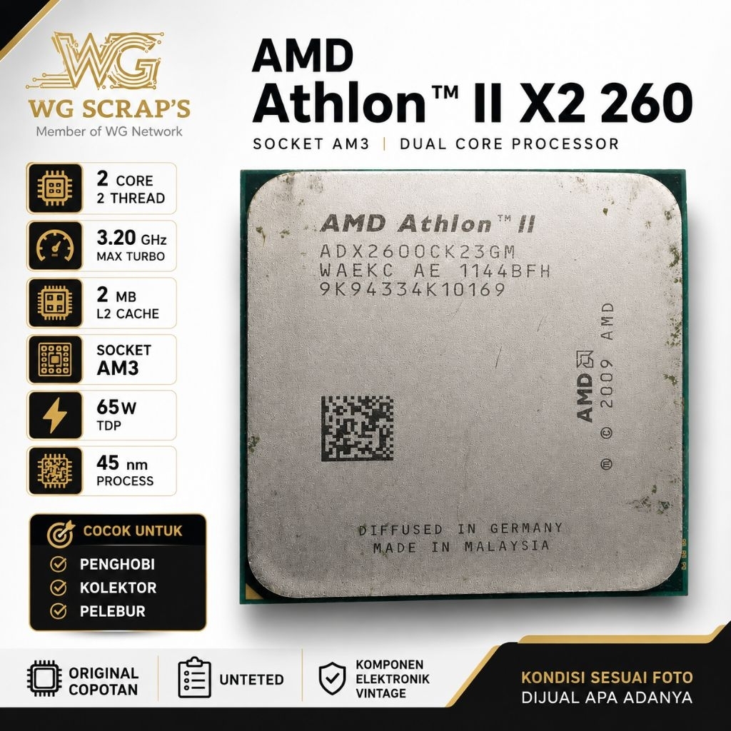 AMD Athlon II X2 260 Socket AM3 Original Copotan Untested CPU Processor untuk Kolektor & Penghobi
