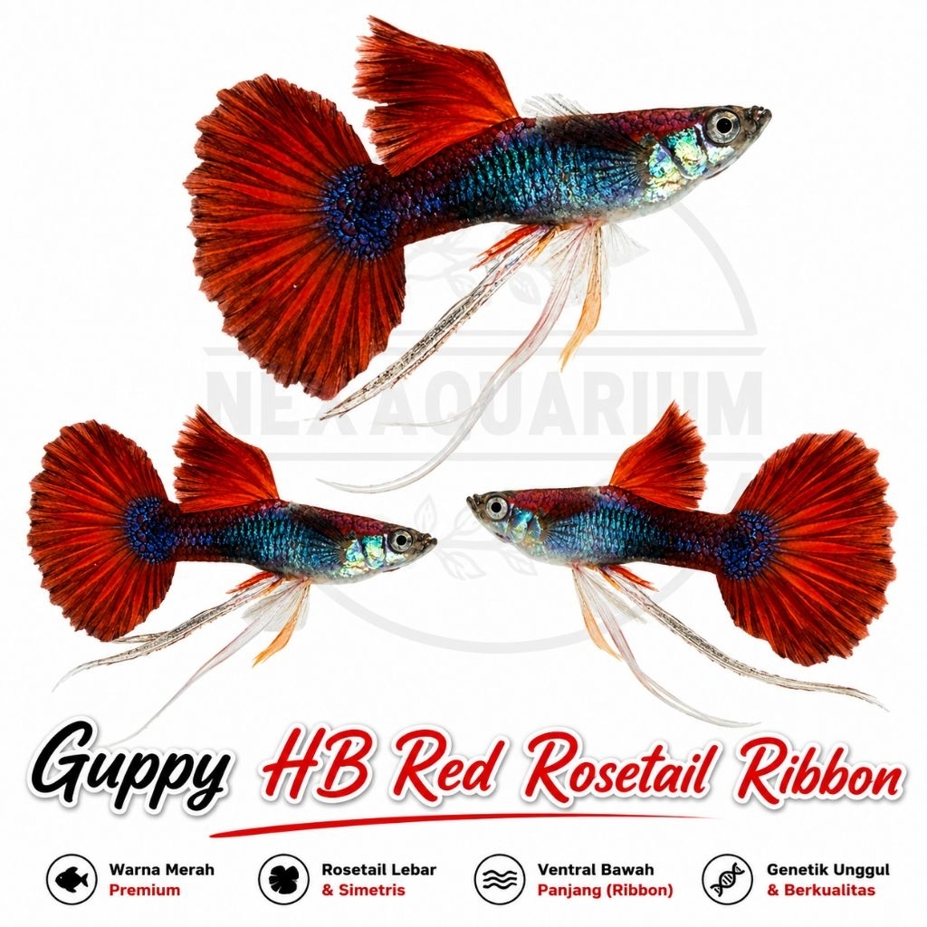 Guppy Hb red rosetail ribbon perpasang