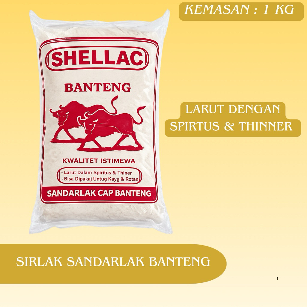 Sirlak Shellac Sandarlak Bubuk BANTENG Kemasan 1 Kg | Sirlak BANTENG Ekonomis Berkualitas