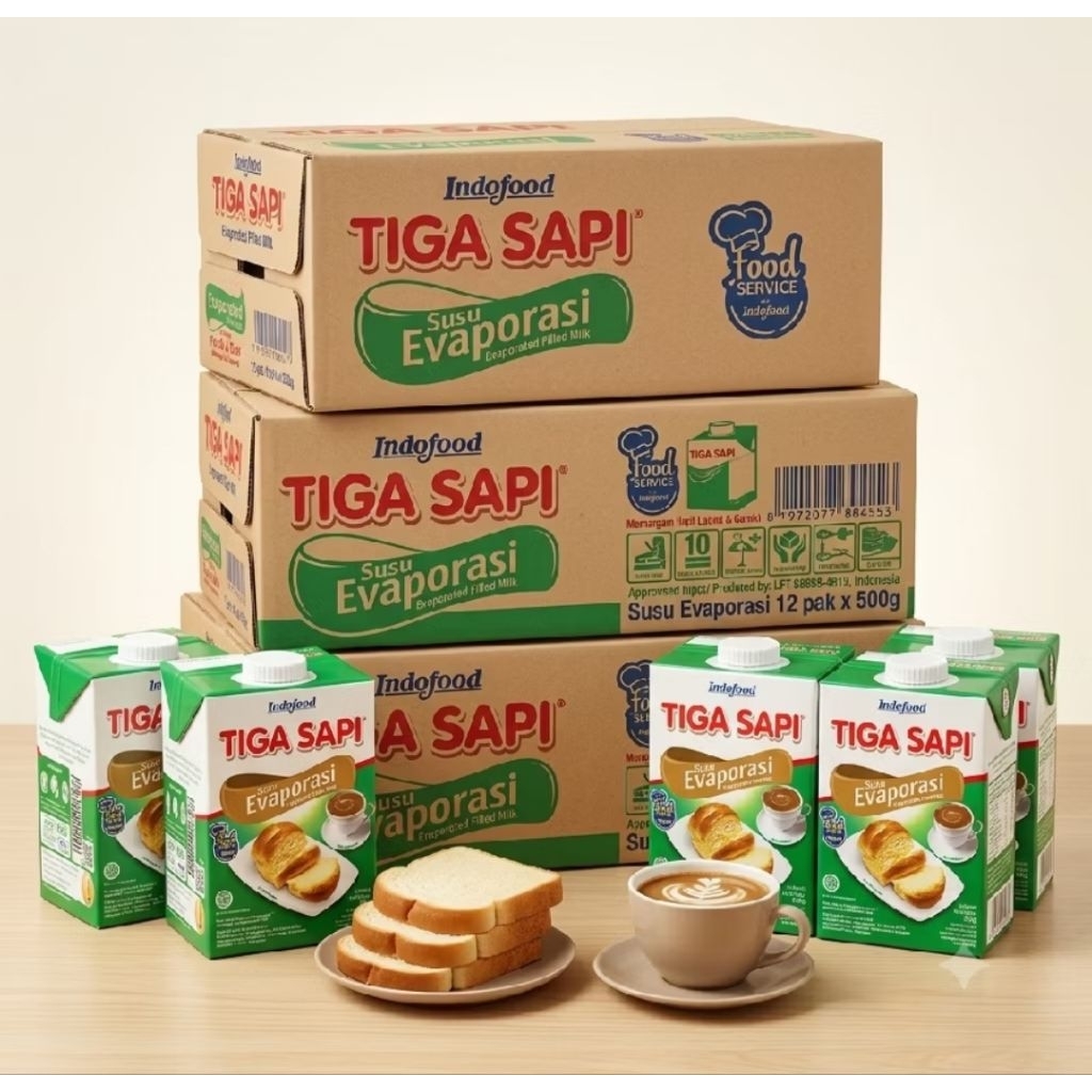 Susu Evaporasi Tiga Sapi 1 Karton isi 12pcs