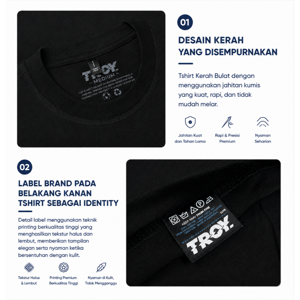 Troy Company T-Shirt Black Illusion - Kaos Pria Lengan Pendek Hitam MTD 3667