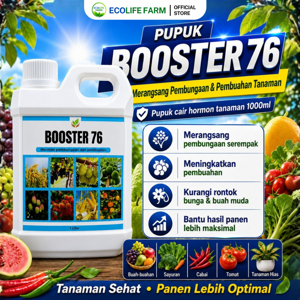 Booster 76 Pupuk ZPT Perangsang Bunga Buah Fase Generatif Durian Mangga Alpukat 1L