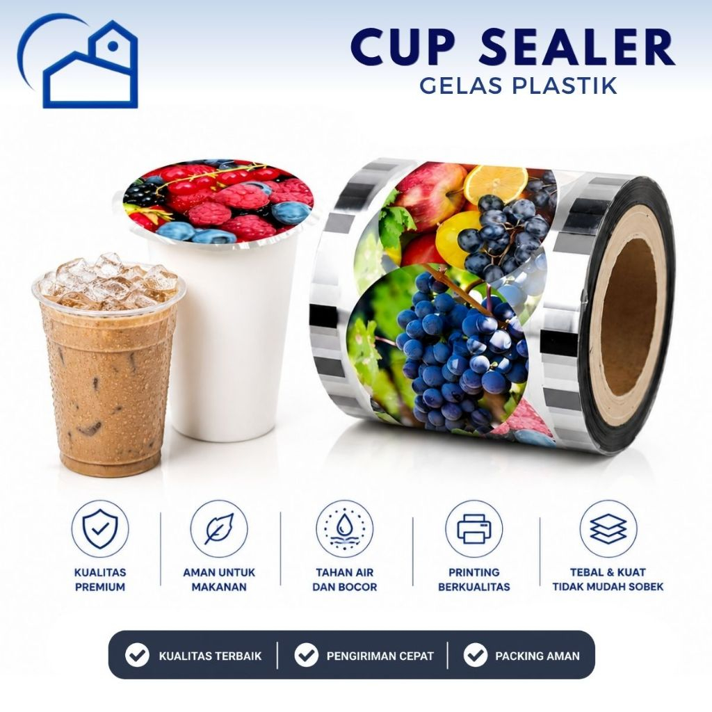HOMESTATION - Plastik Seal Cup Motif dan Polos / Lid Seal Plastik / Tutup Segel Gelas Minuman isi +/