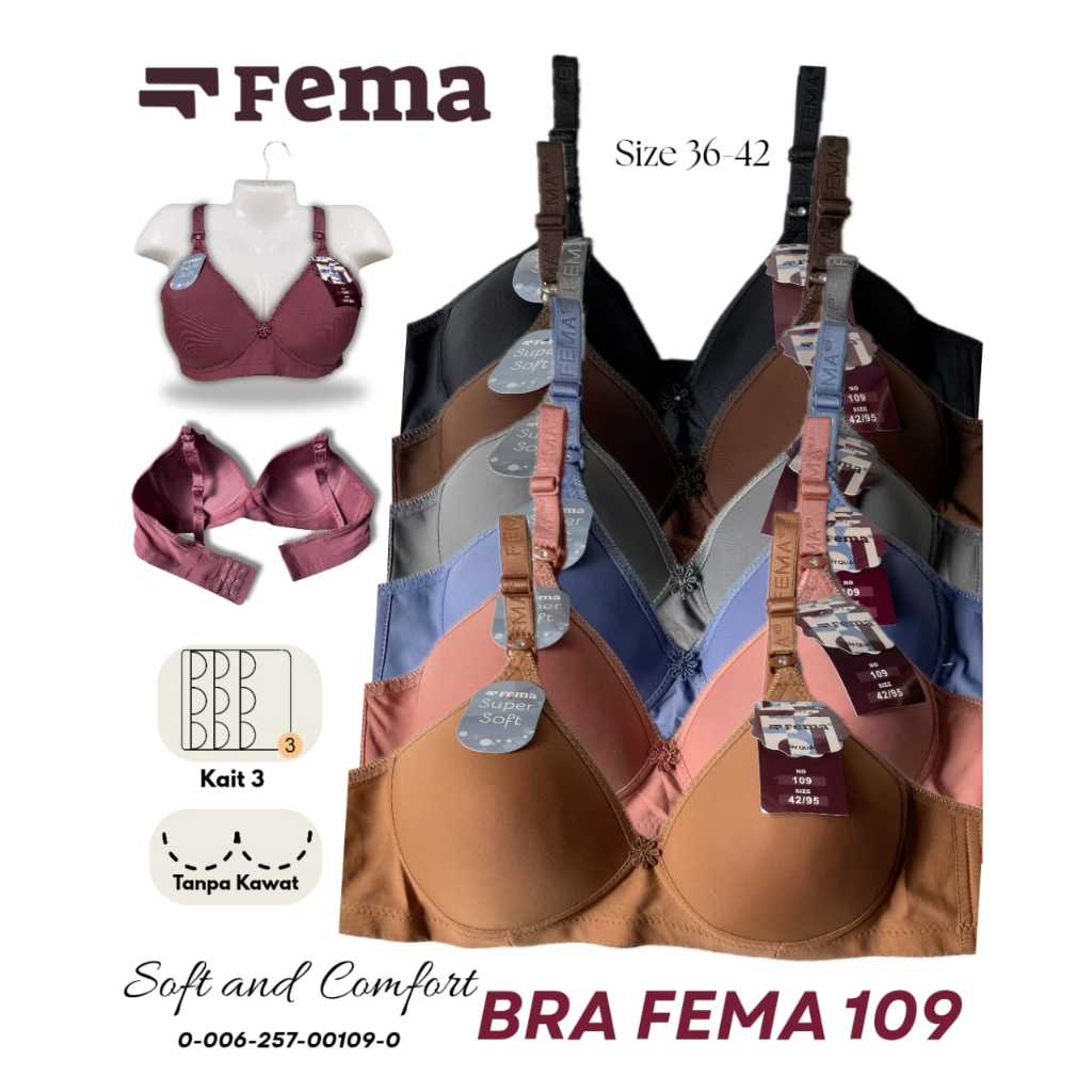 BH Fema 109 Uk 38 - 44 Cup B Busa Sedang Kait 3 Tanpa Kawat