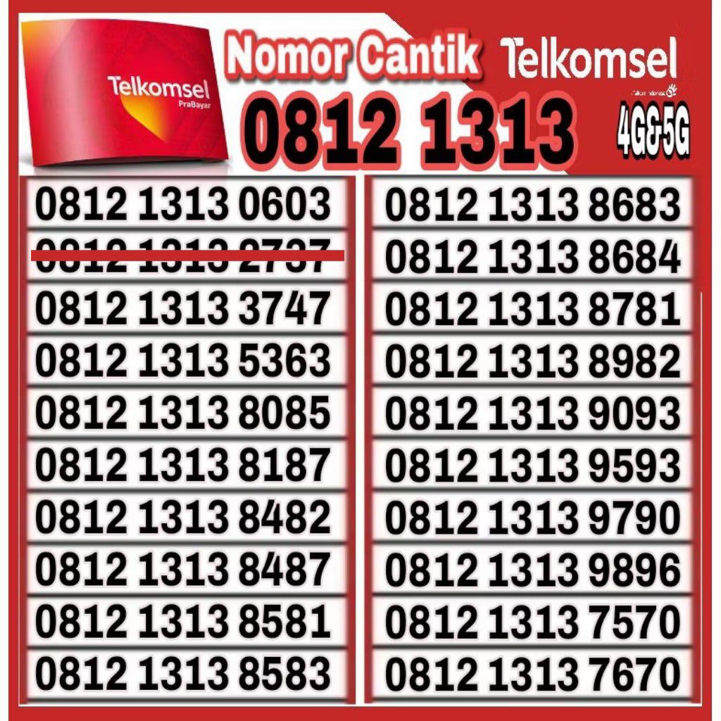 Nomor Cantik Telkomsel Simpati 4G LTE O812 1313