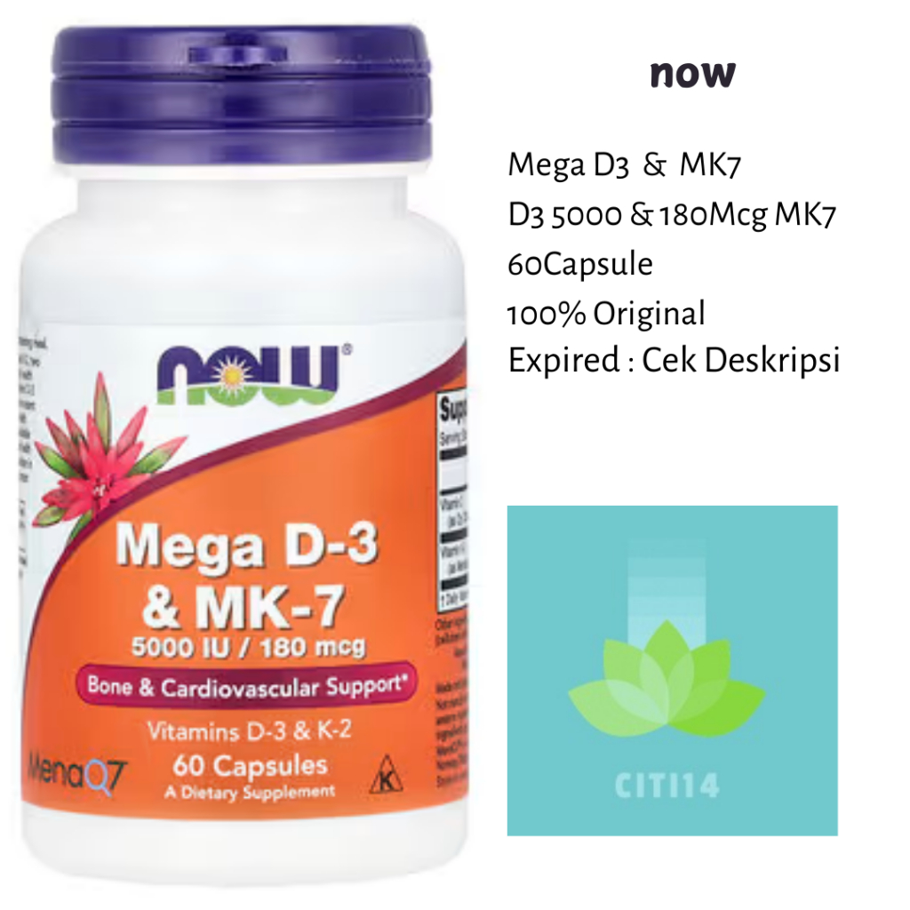 Now Mega D3 5000 K2 Mk7 60 Caps Vitamin D3 K2 5000 IU