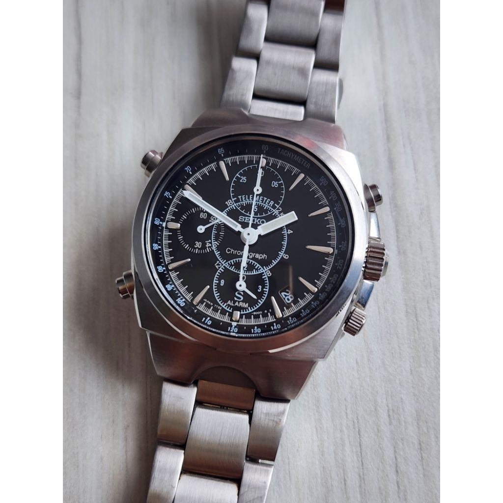 Seiko SUS Chronograph Quartz 7T32-9000 Black Dial RARE