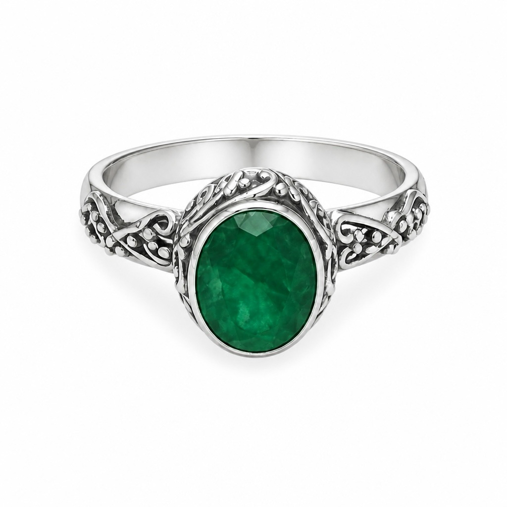 Cincin perak 925 dengan permata colombian emerald / zambrud asli | Ring silver 925 with natural colo