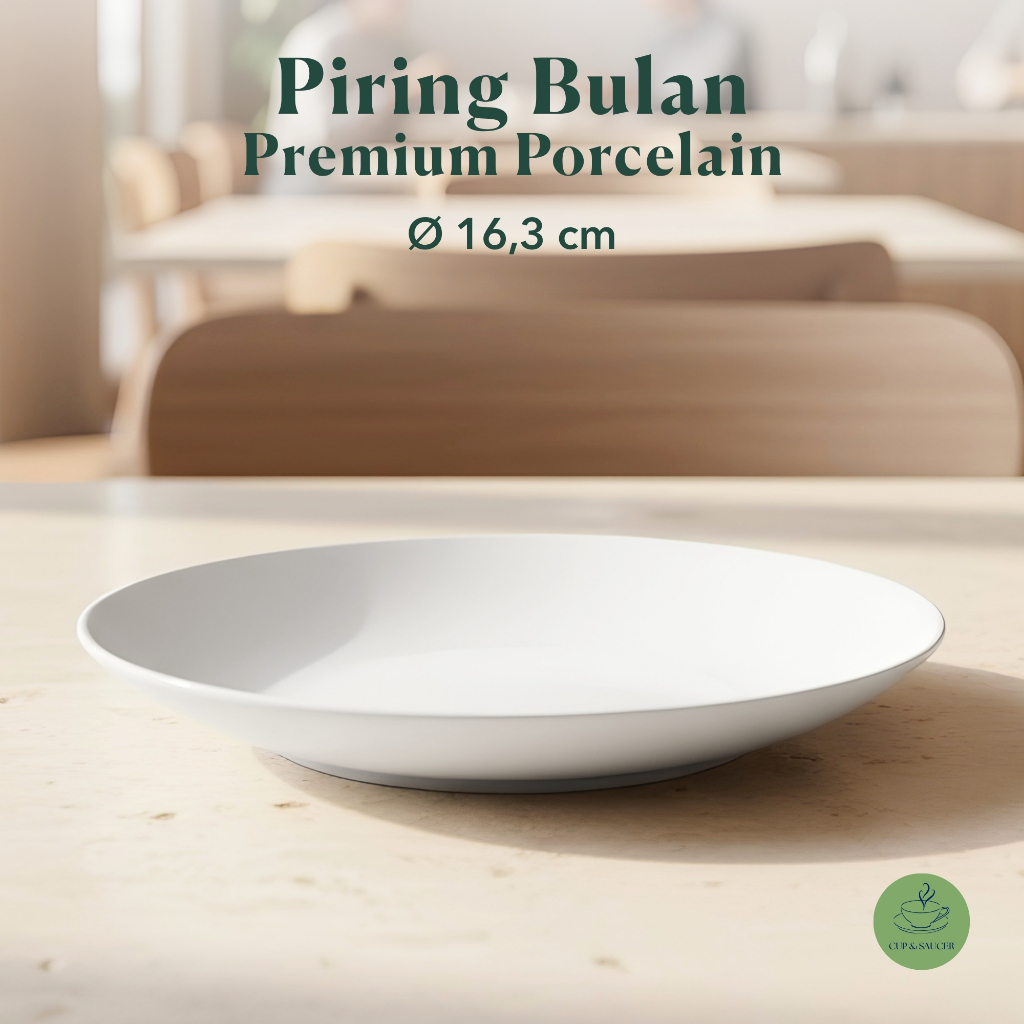 Midas Piring Bulan Bulat Porselen Diameter 6” Inch / 16 cm Putih Polos Kilap Plain White Glossy Mini