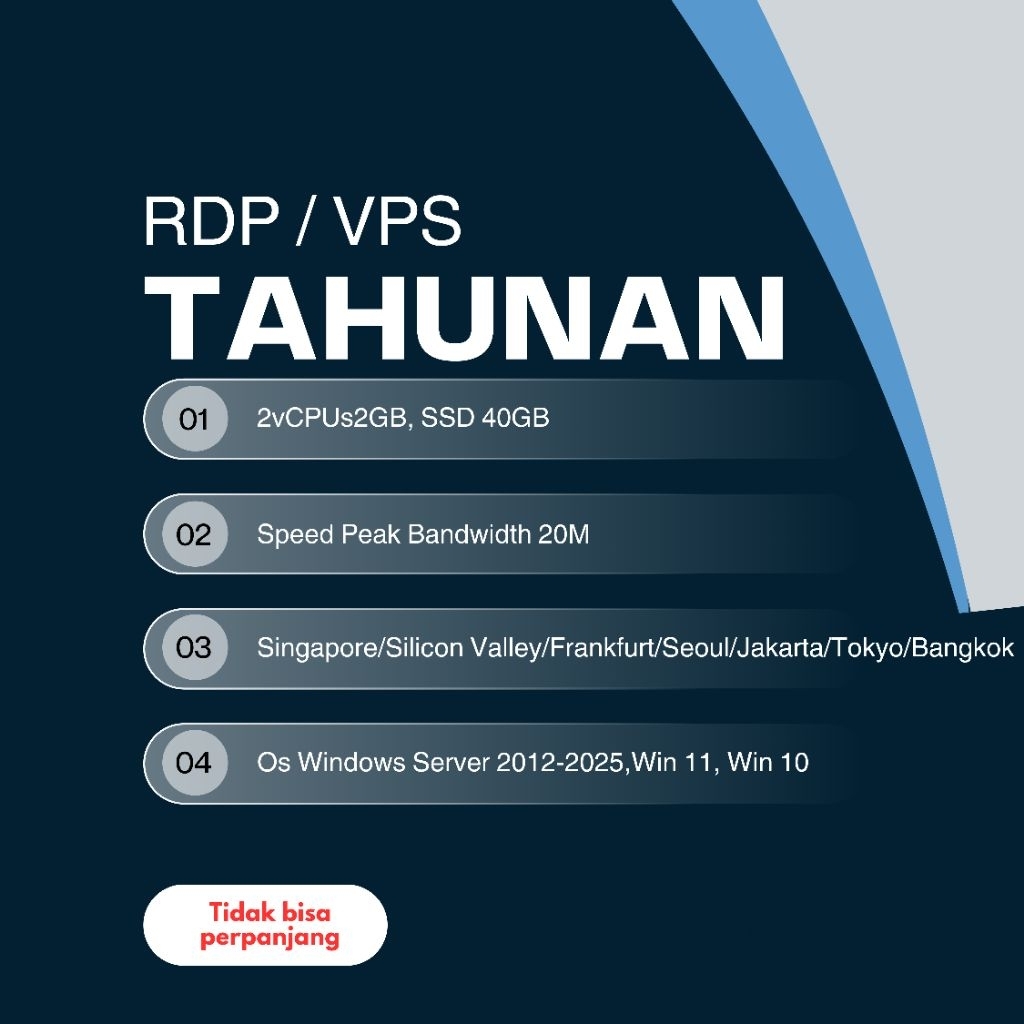 PROMO RDP/VPS TAHUNAN RAM 2GB CPU 2GB