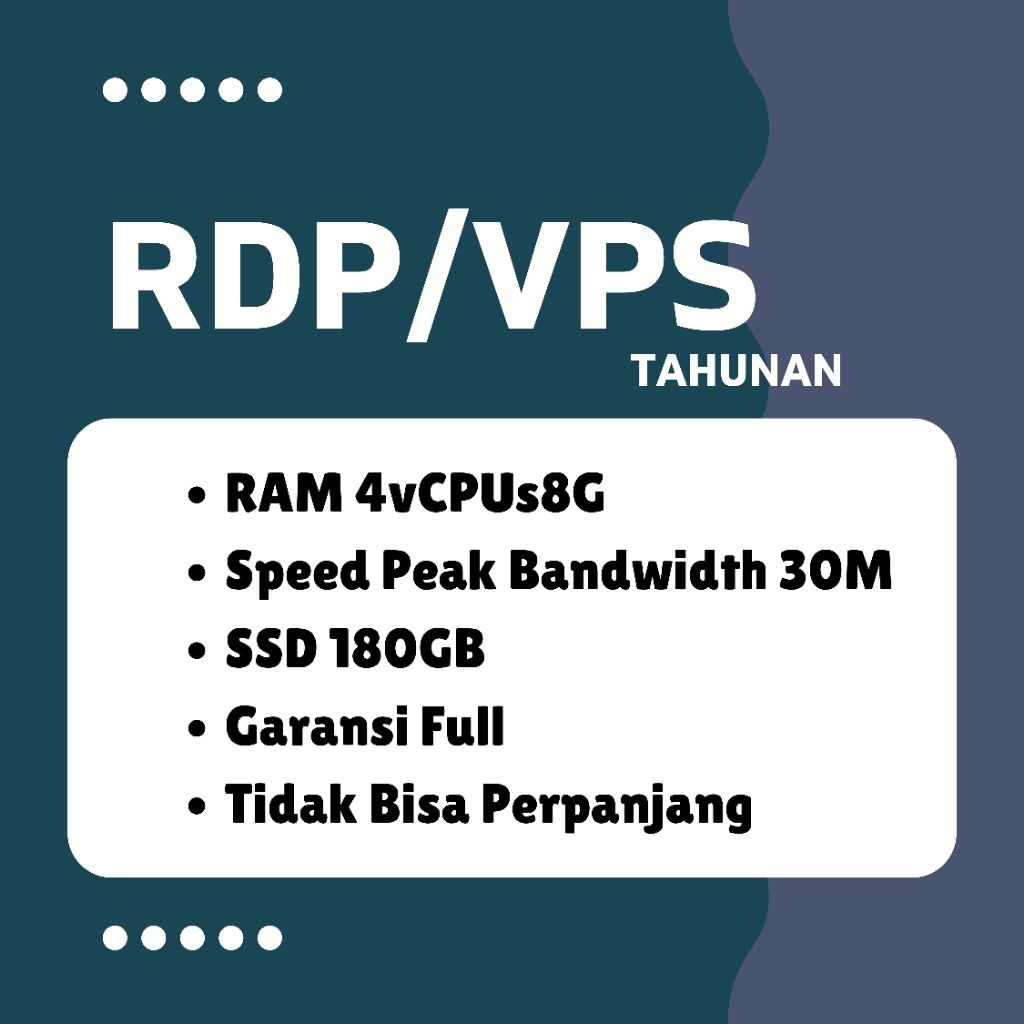 PROMO RDP/VPS TAHUNAN RAM 8GB CPU 4GB