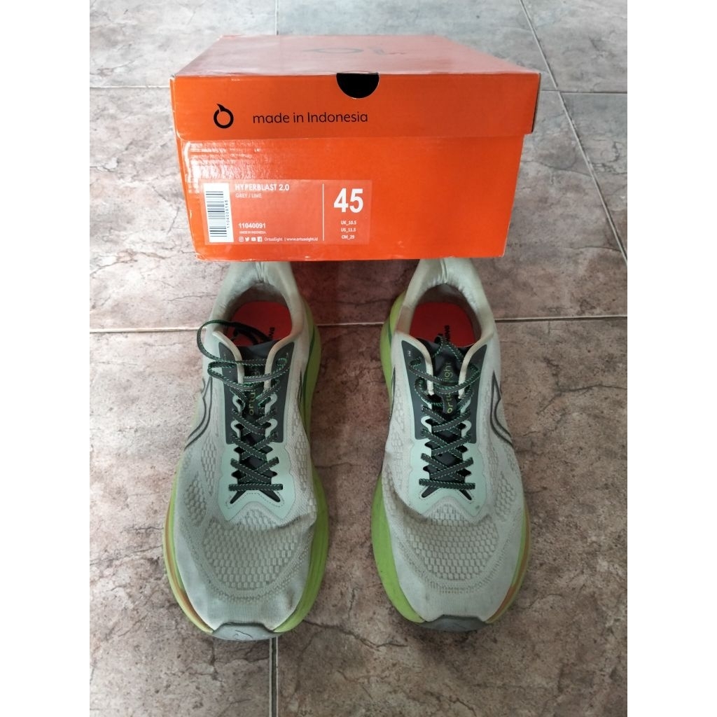 Sepatu Ortuseight Running Hyperblast 2.0 Grey Lime Size 45 Second