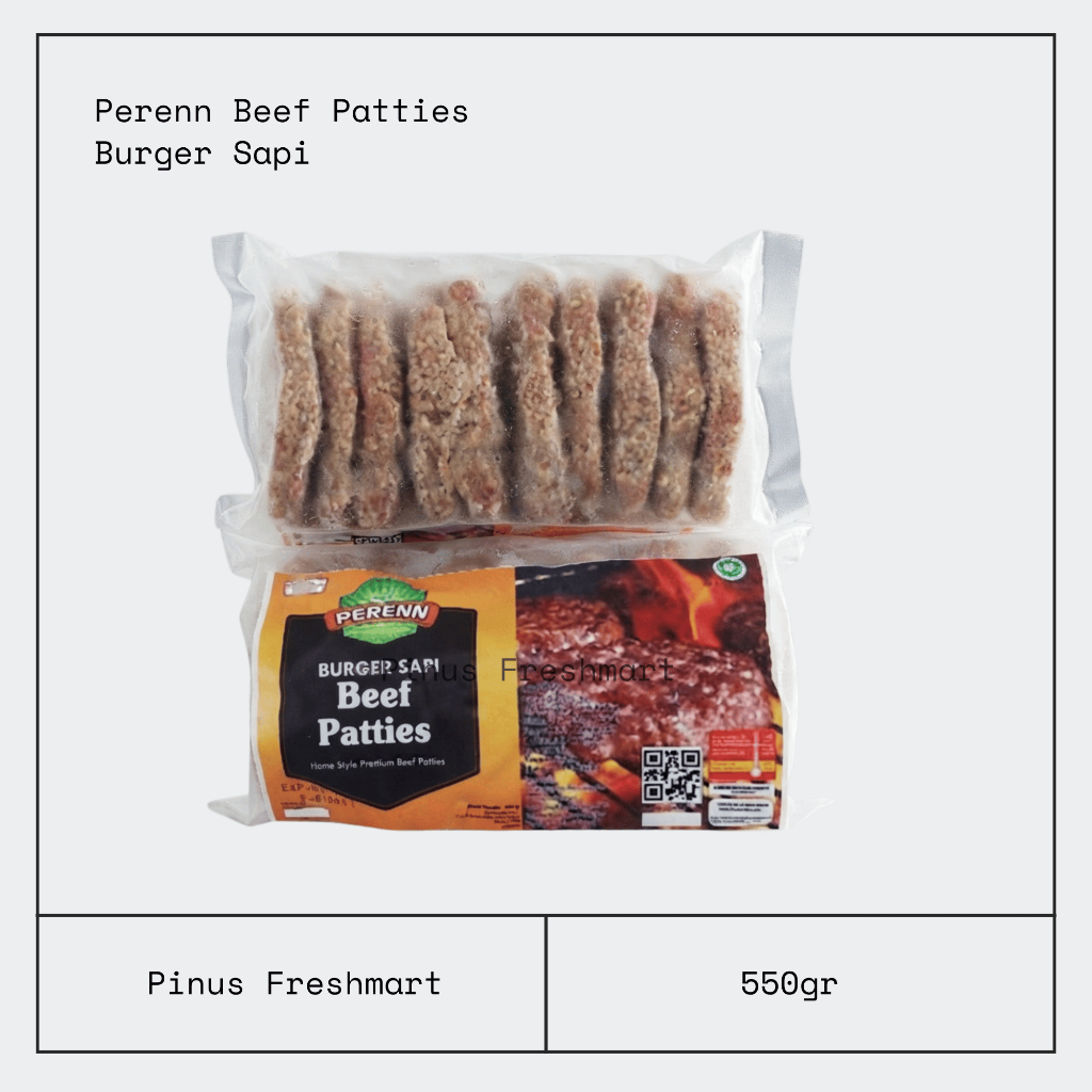 Perenn Beef Patties 550gr Isi 10pcs / Burger Sapi / Burger Patties / Isian Burger / Daging Burger