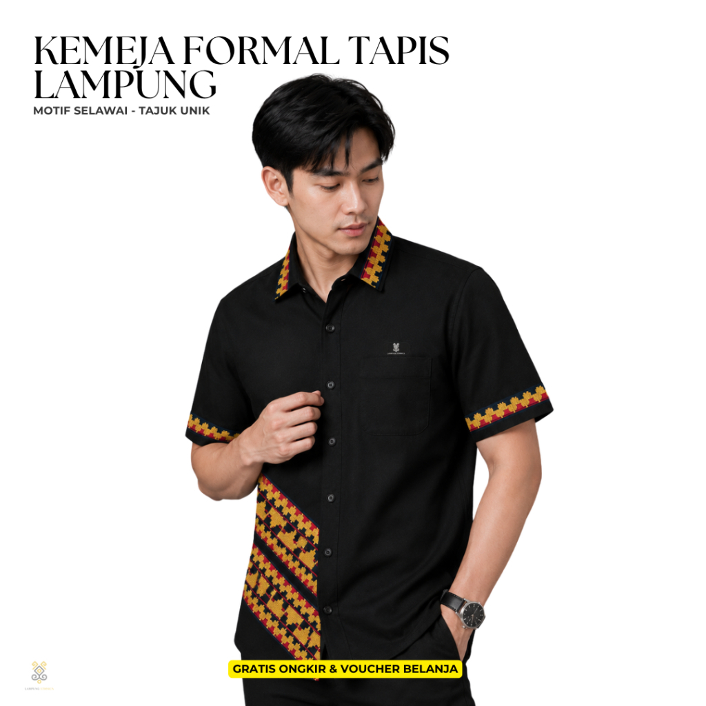 LAMPUNG ETHNICA OFFICIAL - KEMEJA TAPIS LAMPUNG - SELAWAI MOTIF TAJUK UNIK - KEMEJA TAPIS LAMPUNG - 