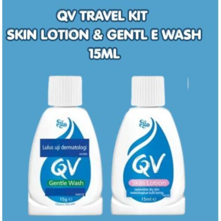 QV MINI TRAVEL BODY LOTION KULIT SENSITIF SKIN LOTION 15ML / SABUN MANDI GENTLE WASH 15GR / QV CREAM